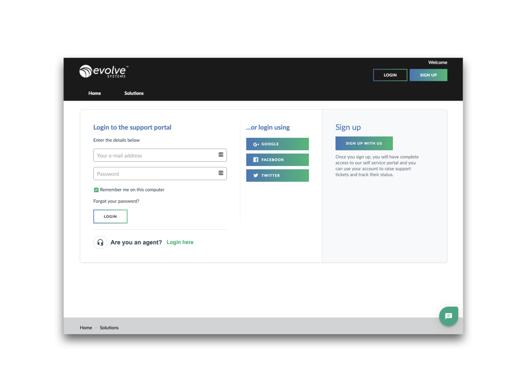 Evolve Systems Help Desk log-in