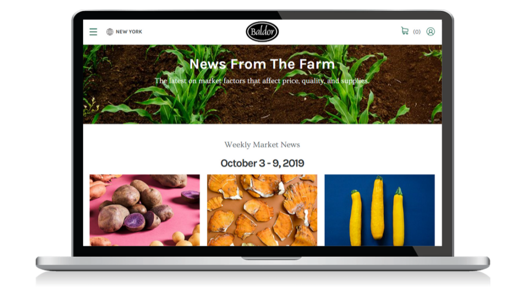 Baldor Specialty Foods 'News from the Farm' website page