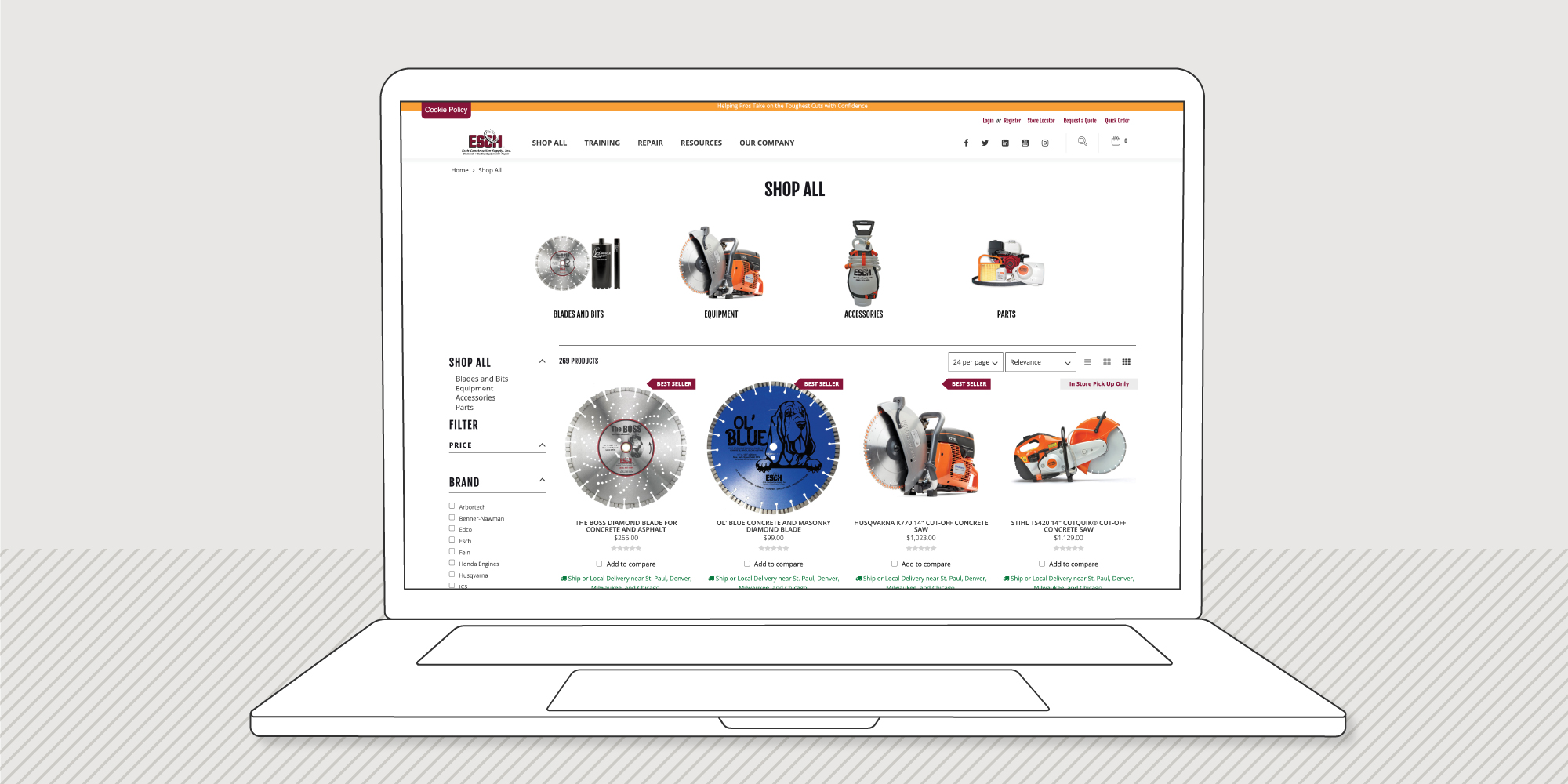 Esch Construction Supply second desktop website view